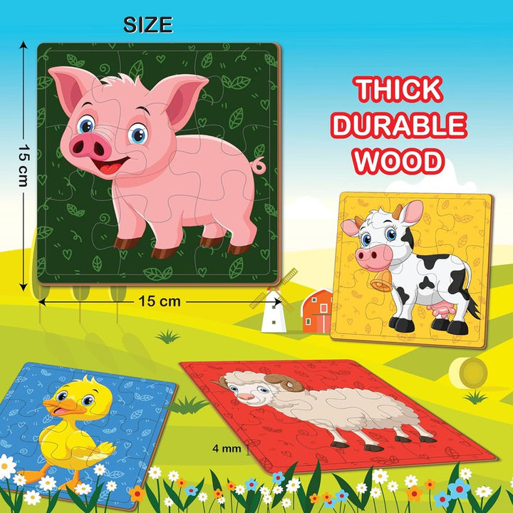 Wooden Farm animals Puzzle for kids | 9 Pieces Puzzles | Educational Toys and Games | Set of 2 Puzzles in a Box (Farm animals+Wild animals)