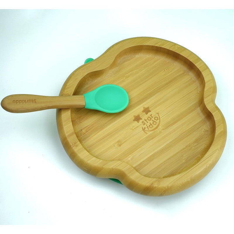 Cloud Bamboo Suction Plates for Baby and Toddler | Weaning Spoon | Green