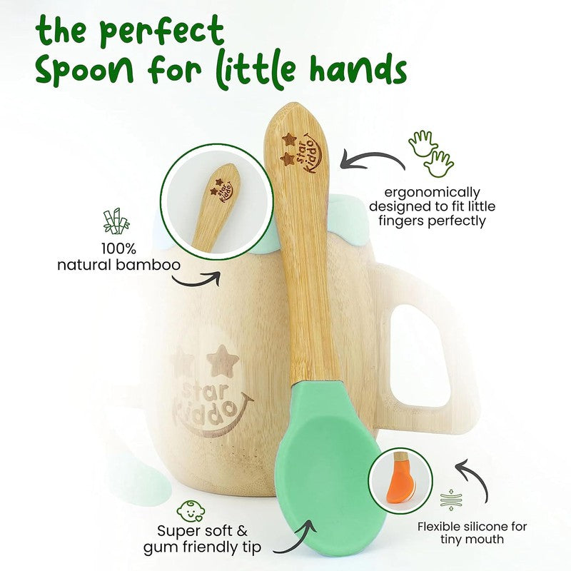 Rider Bamboo Suction Plate with Adjustable Bib & Weaning Spoon | Beige (6 Months - 3 Years)