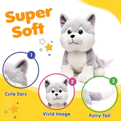 Plush Husky Dog Stuffed Animal Puppy Soft Toy - 30CM (Grey)