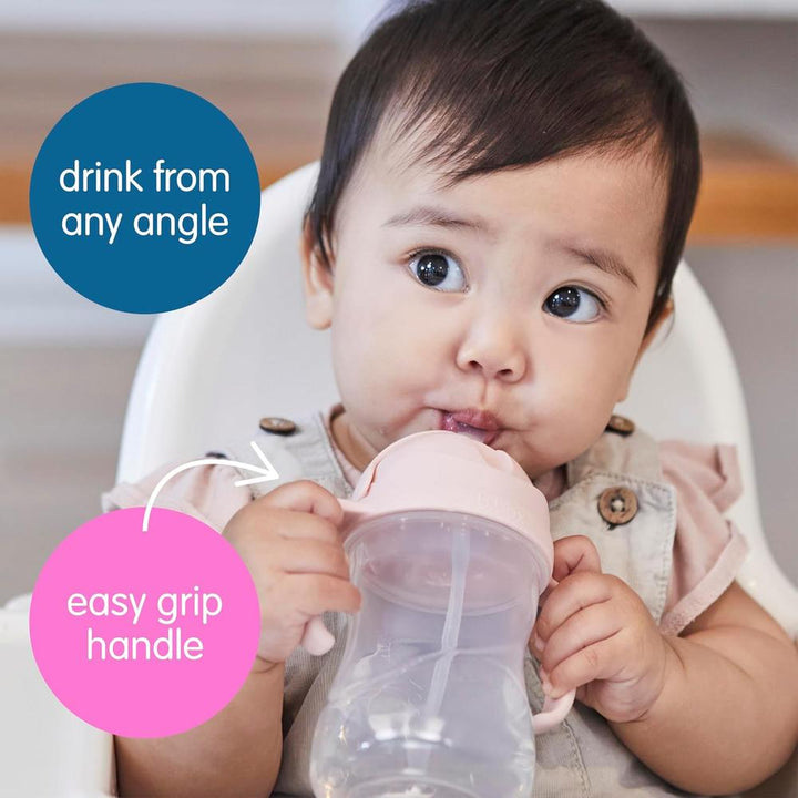 B.box Weighted Straw Sippy Cup - Blush Light Pink (240 ml) | Easy Drink at Any Angle