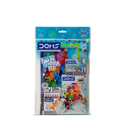 Doms Fun Fiesta Kit - Drawing Book, Modelling Clay Pack, Wax Crayon Pack, Water Color Pen Pack, Pencil, Eraser & Sharpener