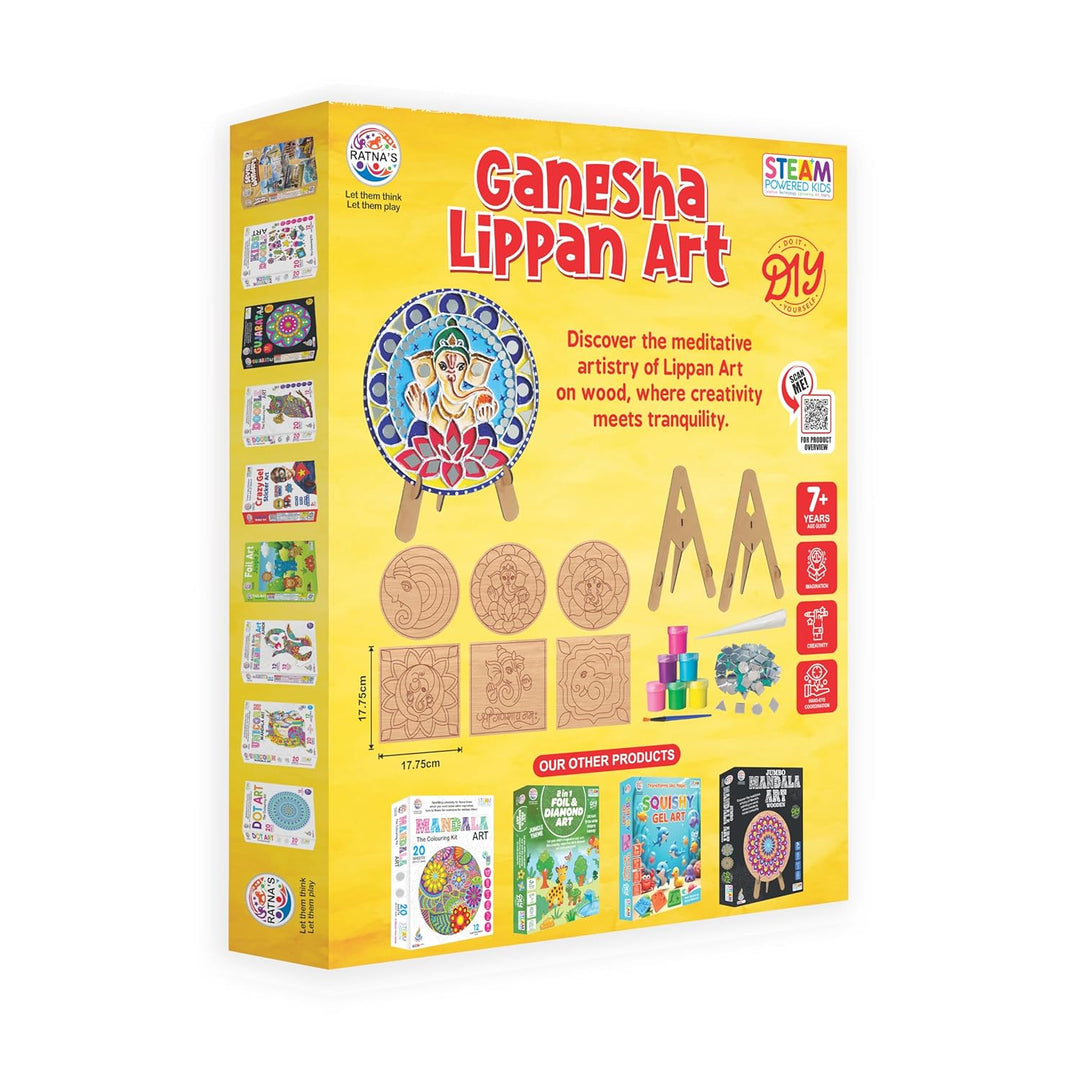 Ratnas Ganesha Lippan Art – Mirror Work Creative DIY Craft Kit | 6 Wooden Art Pieces