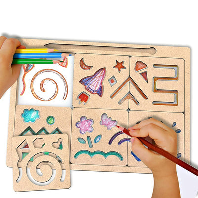 Wooden Stencil for Kids I My First Drawing Kit, Art Slate for Toddlers