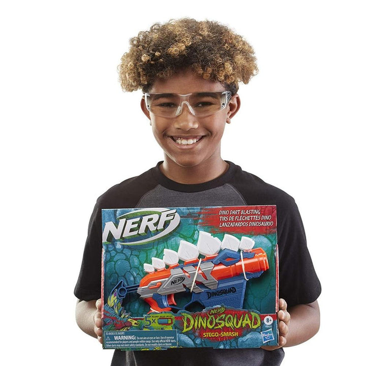 Nerf Dinosquad Stego - Smash Dart Blaster with 4-Dart Storage & Pull-Back Priming Handle (8-12 Years)