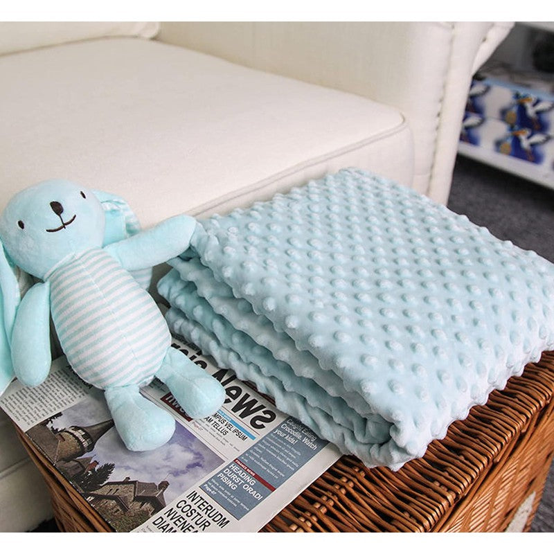 Premium Raised Dot Baby Blanket | Fuzzy, Warm, Cosy Soft Receiving Blanket for Toddlers | Light Cyan