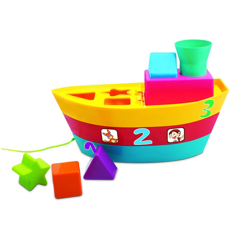 Original Funskool Stack A Boat Shape Sorter & Pull Along Toy