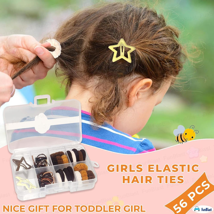 FunBlast Hair Accessories Set for Girls | Colourful Elastic Hair Ties & Hair Clips for Kids, Teens & Women | 56 Pieces