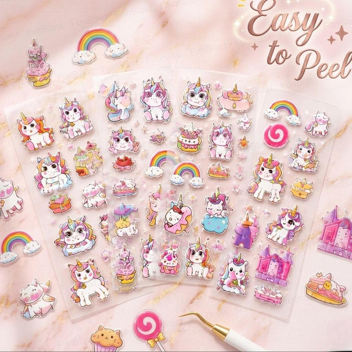 FunBlast Unicorn Theme PET Stickers | 100 Sheets | 500+ Kawaii Japanese Style Self Adhesive Stickers