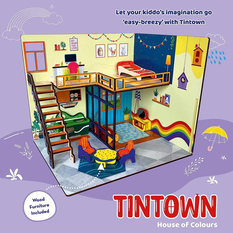 DIY Tin Town Wooden Doll House for Girls and Boys