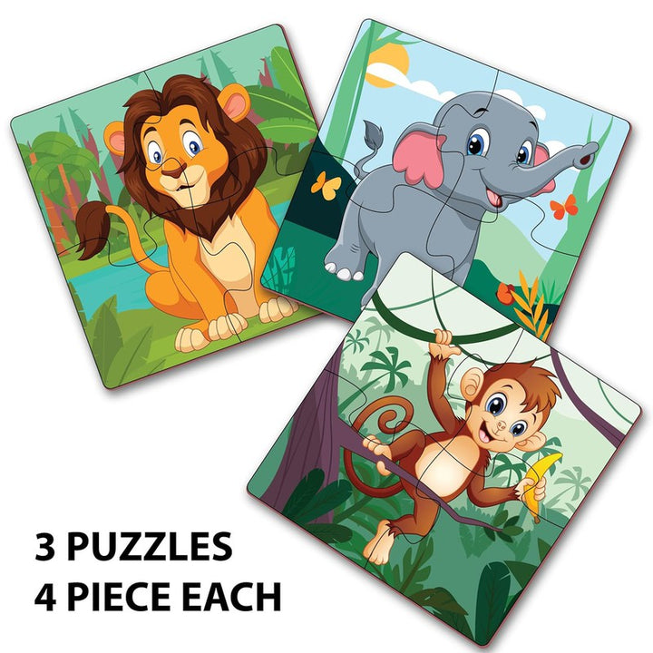 Wild Animal Jigsaw Puzzle for Kids | 4 Pieces Puzzles | Educational Toys and Games (Set of 3 Puzzles in Box)