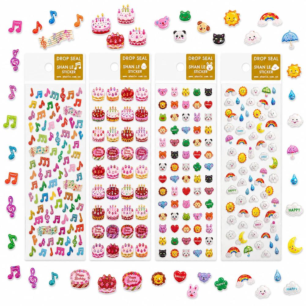 FunBlast Kawaii 3D Stickers | Aesthetic Self-Adhesive Craft Stickers for Kids | Pack of 4