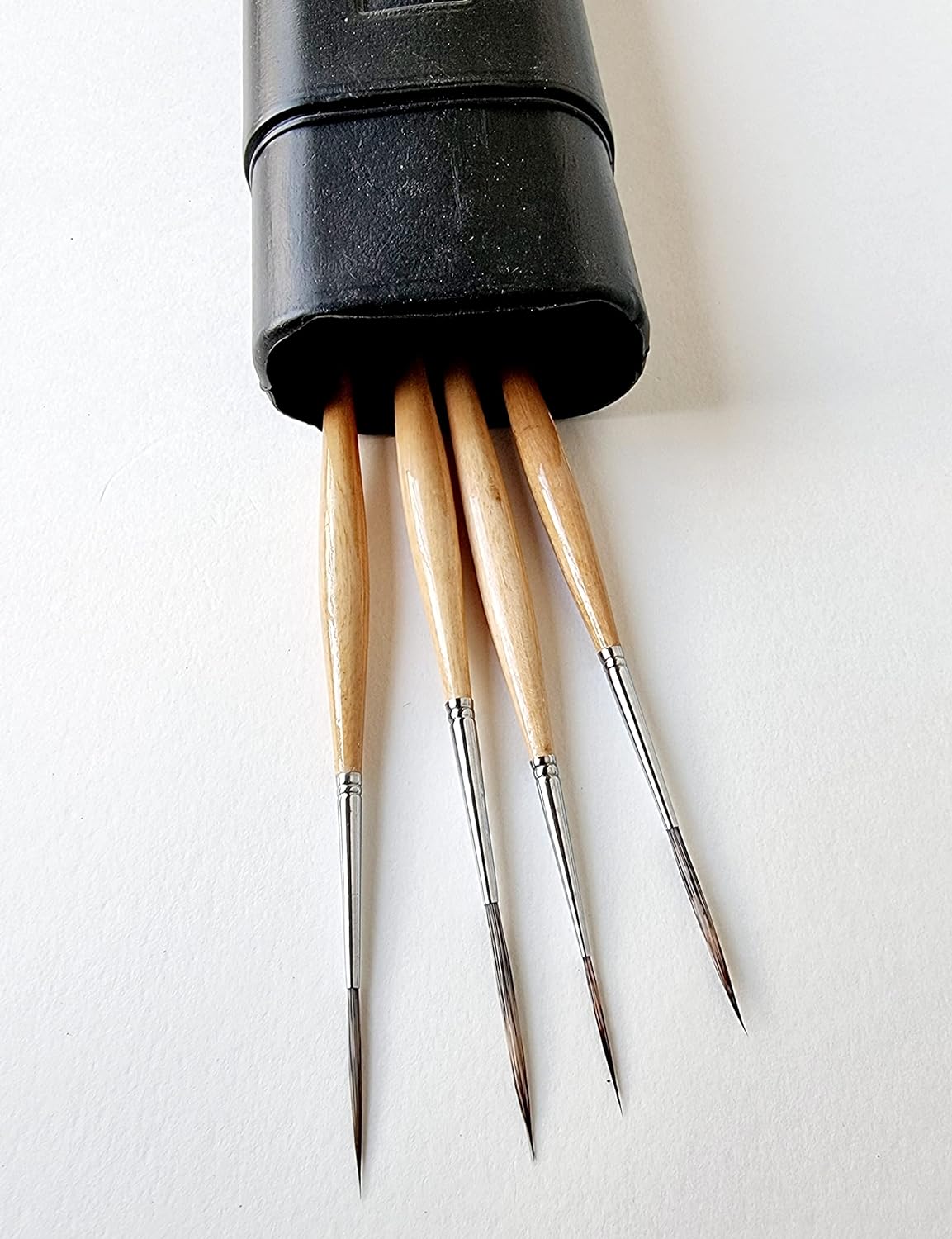 Set of 4 (000,00,0,1) Paint Brushes | Handmade Long Bristle Liner | Wood