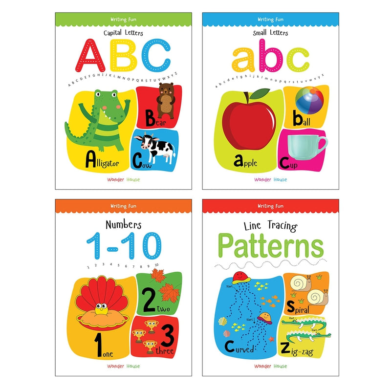 Writing Practice Boxset: Pack of 4 Books (Writing Fun: Write And Practice Capital Letters, Small Letters, Patterns and Numbers 1 to 10)