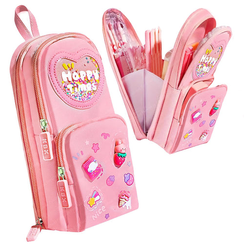 FunBlast Pencil Case for Girls | Large Capacity Hangable Triple-Layer Canvas Pouch