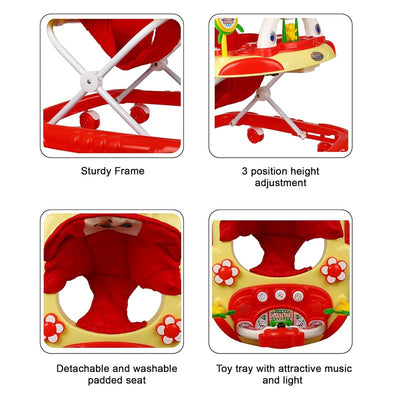 Baby Musical Foldable & Height Adjustable Walker with Parental Handle (Red)