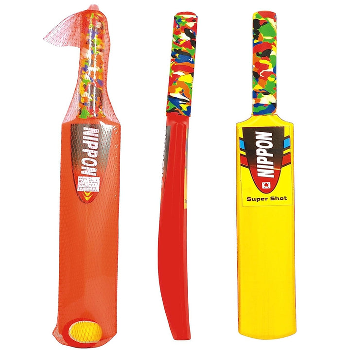 Nippon Cricket Bat and Ball Plastic Set - Big (Jali Packaging) | (3 Years and above) - Assorted Colours