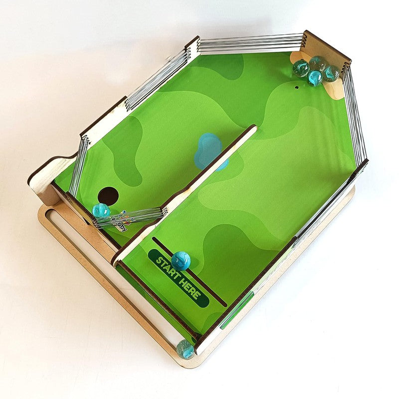 DIY Wooden Golf Pool Game with Marble, Table Top Fun Family Game Set