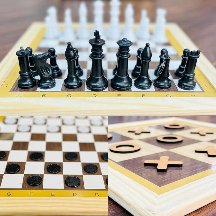 3 in 1 Wooden Chess, Checkers, & Tic Tac Toe Game Set (4 Years till Grown Ups)