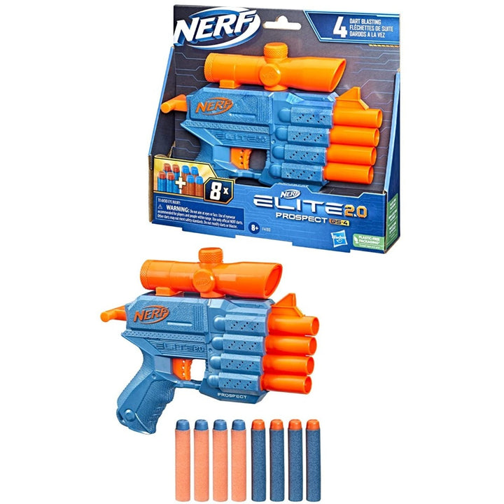 Original Nerf Elite 2.0 Prospect QS4 Dart Blaster with 8 Darts by Hasbro