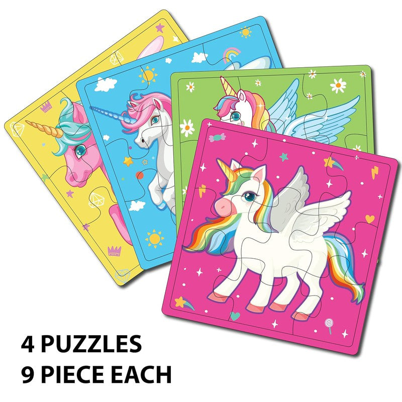 Wooden Farm animals Puzzle for kids | 9 Pieces Puzzles | Educational Toys and Games | Set of 2 Puzzles in a Box (Unicorns +Dinosaurs)