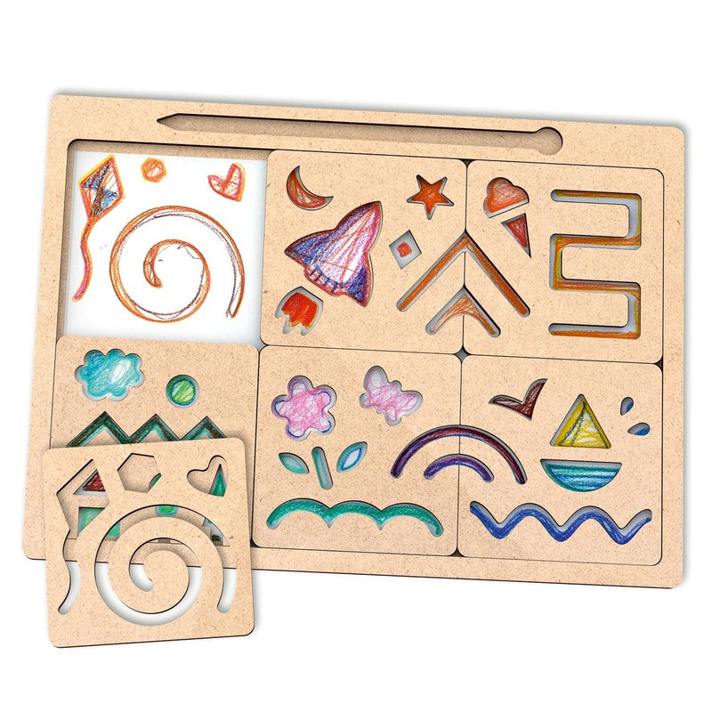 Wooden Stencil for Kids I My First Drawing Kit, Art Slate for Toddlers