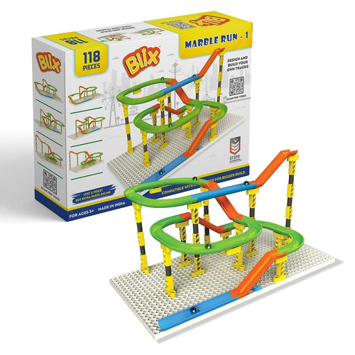 Blix Marble Run 1 Construction Set | 118-Piece Construction Set | Build Your Own Marble Tracks | Creative STEM Building Toy
