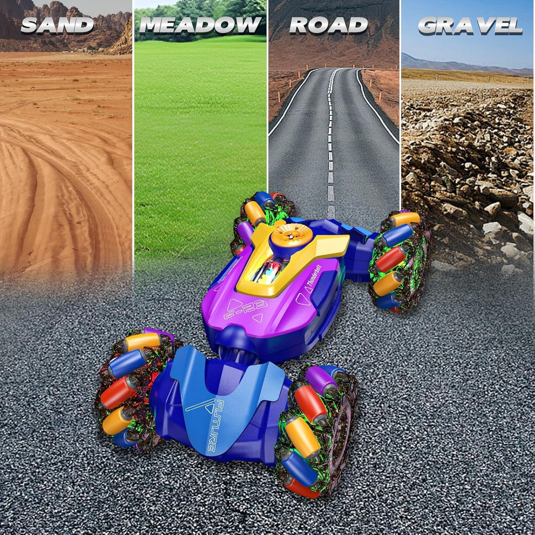 Xuda Toys RC Torsion Stunt Car with Spray, LED Lights & Music | Dual Remote Control Car