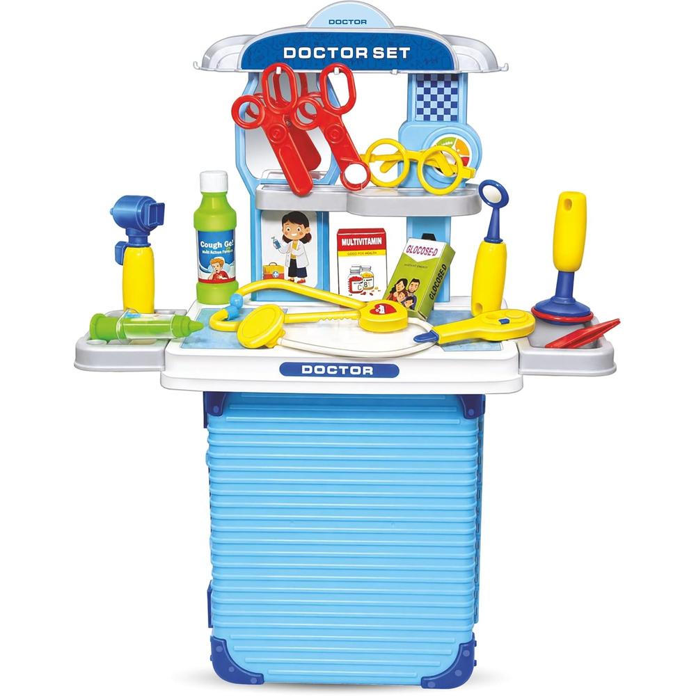 Mamma Mia Doctor Set 2-in-1 Pretend Play Doctor Kit & Pull-Along Suitcase | Portable Medical Play Set with Accessories