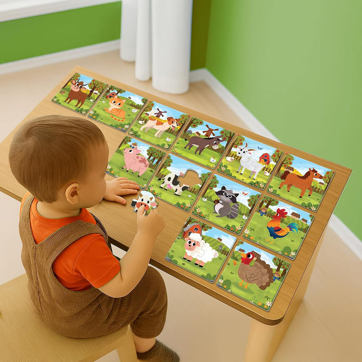 Play Panda 12 in 1 Farm Animals Puzzle Set I Preschool Educational Activity for Kids
