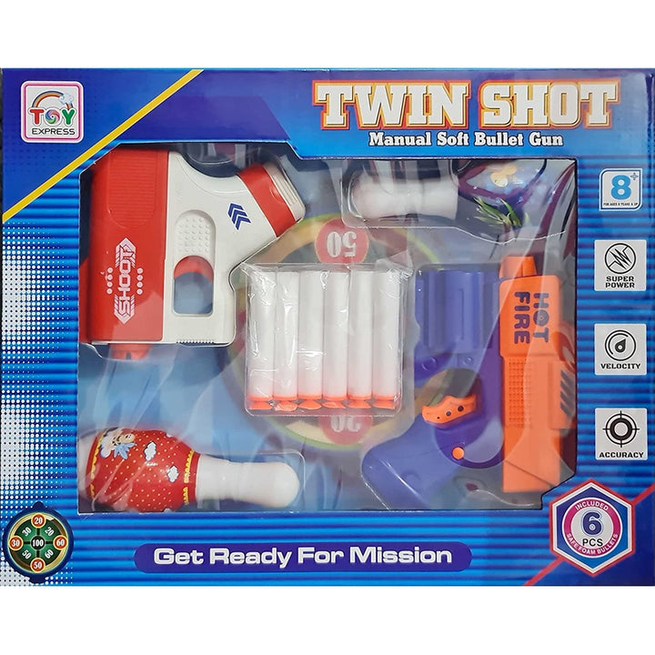 Twin Shot Soft Blaster with 6 Darts (Assorted Colours)- Toys Express