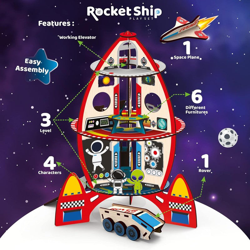 DIY Rocket Playset Doll House Spaceship Play House - Multicolour