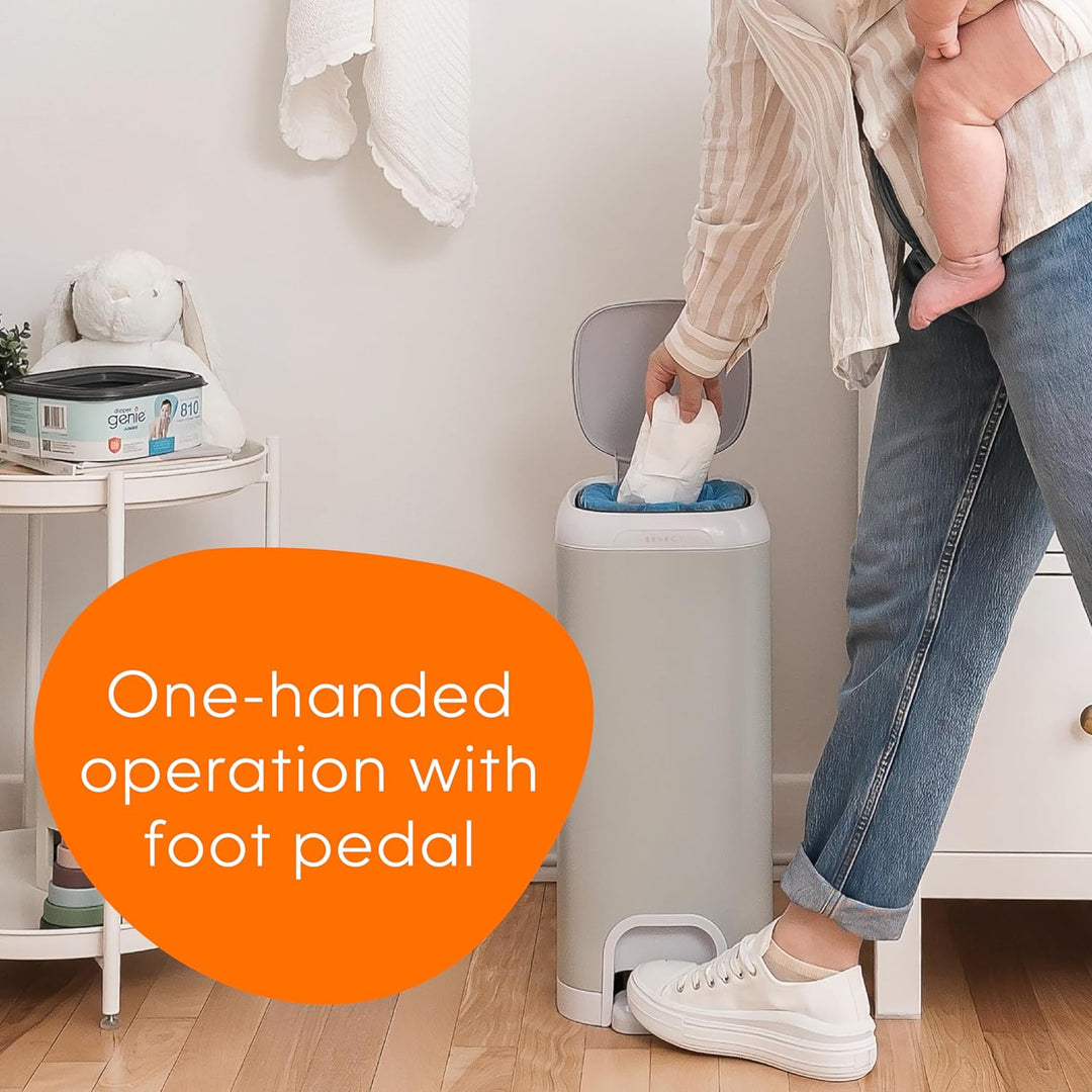 Diaper Genie Select Diaper Pail with Starter Refill - 13ft | Odor-Lock System with Push N Lock Clamp | Grey