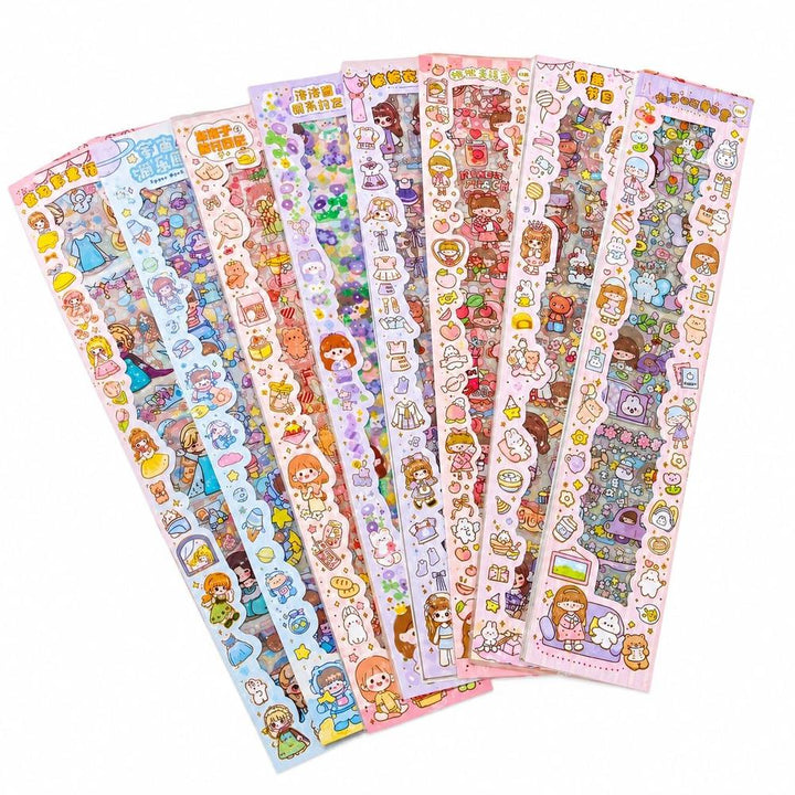 FunBlast Cute Cartoon Theme Kawaii Stickers | Japanese Style Self-Adhesive Stickers for Journals, Crafts | 20 Sheets