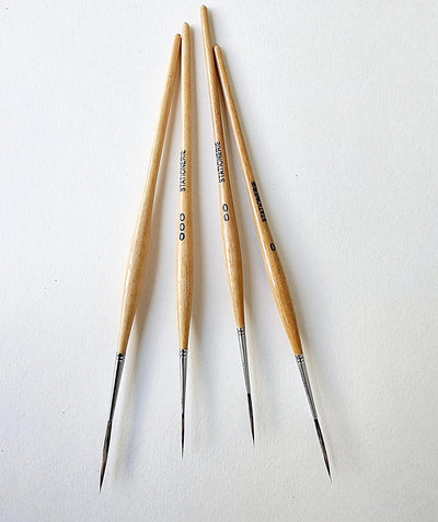 Set of 4 (000,00,0,1) Paint Brushes | Handmade Long Bristle Liner | Wood