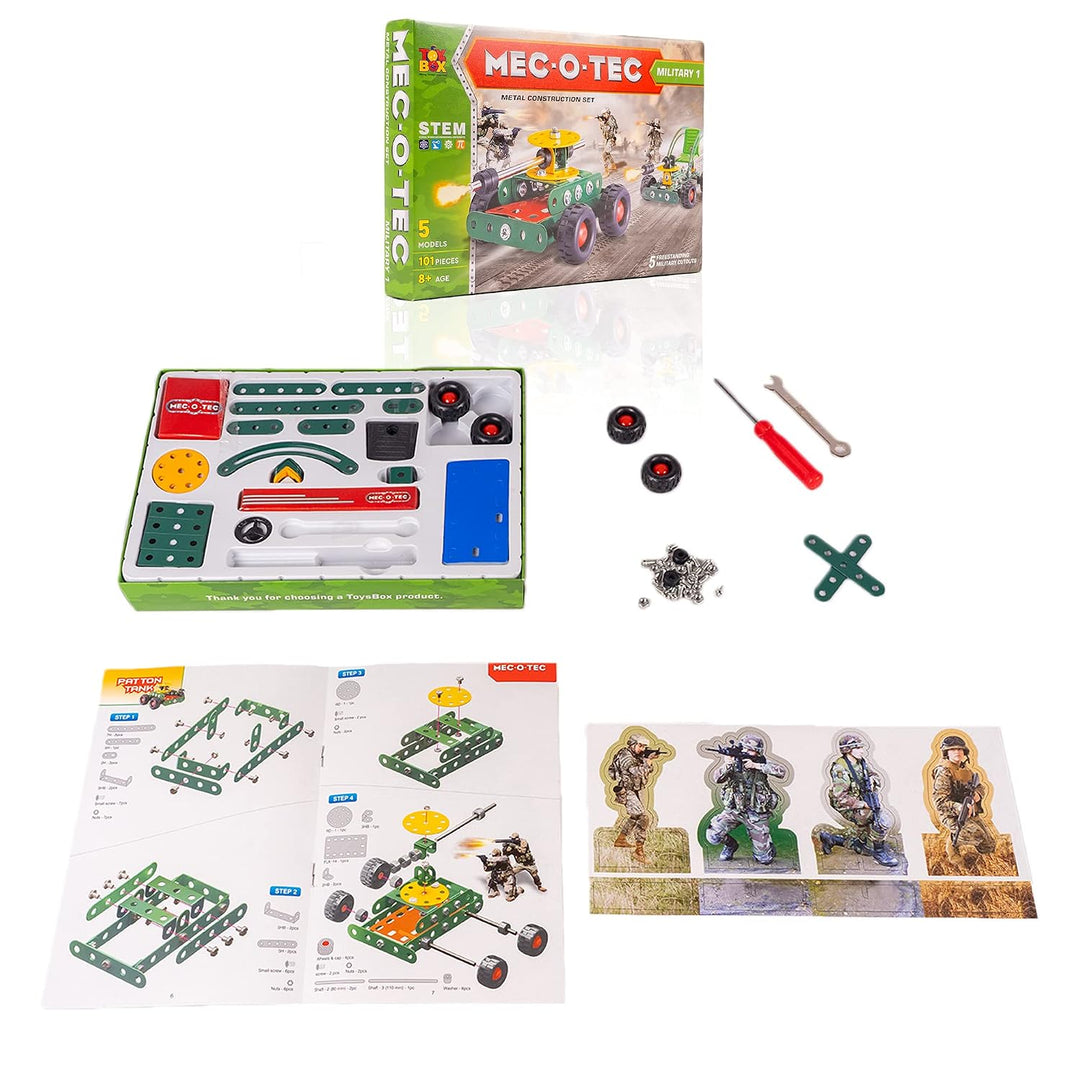 Toy box by Ratna's MEC-O-TEC Military No.1 – Metal Construction Set for Kids | 101 Pieces | 5 Models