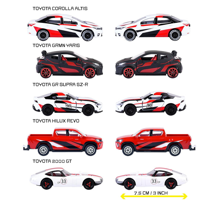 Set of 5 Licensed Majorette Diecast Cars (Japan Racer) - Toyota GR Supra, Toyota Hilux Revo, Toyota Corolla Altis, Toyota Grmn Yaris, Toyota 2000 GT