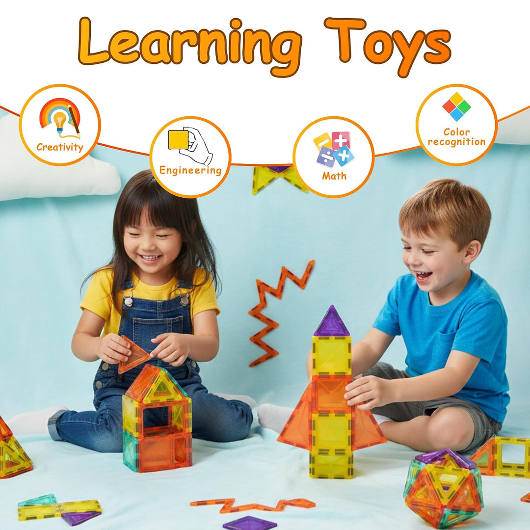 Magnetic Tiles Building Blocks for Kids | 16-Piece STEM Construction & Creative Learning