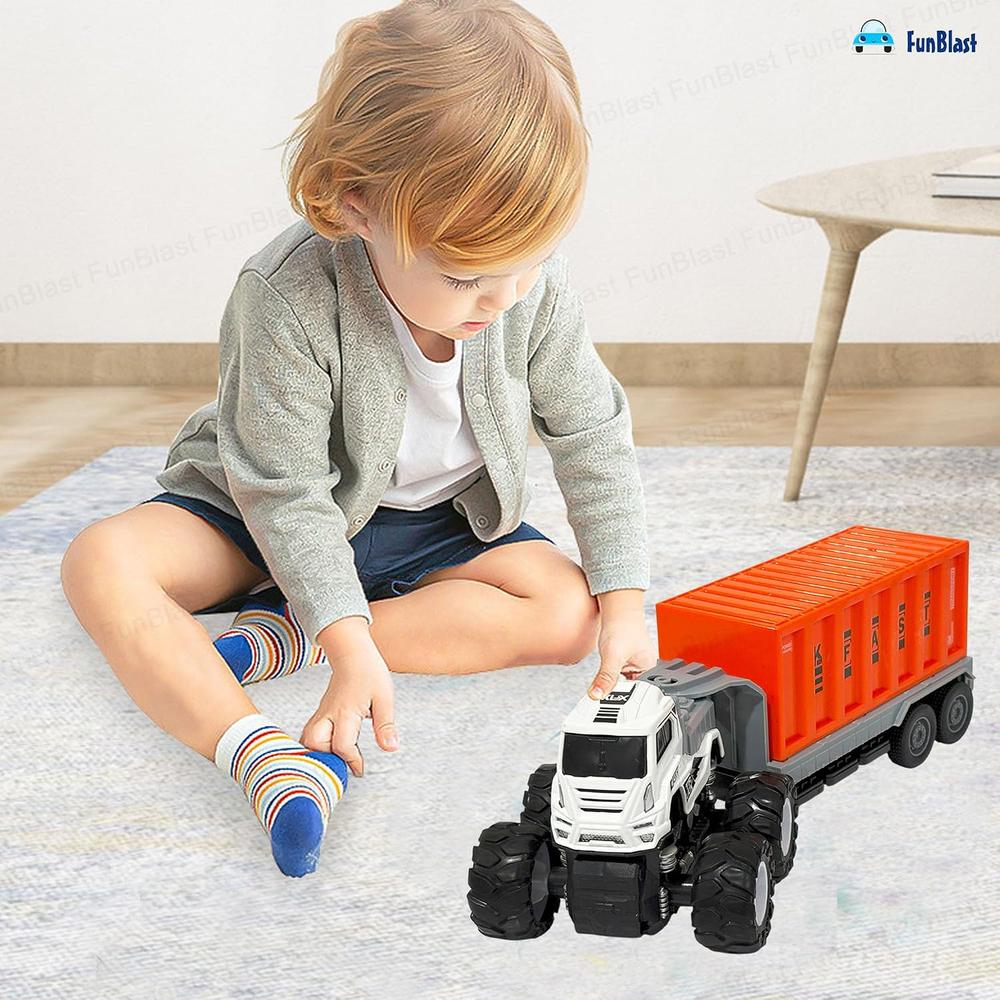 FunBlast Container Truck Toy | 1:43 Scale – Die-Cast Metal | Push & Go Friction Power Truck for Kids
