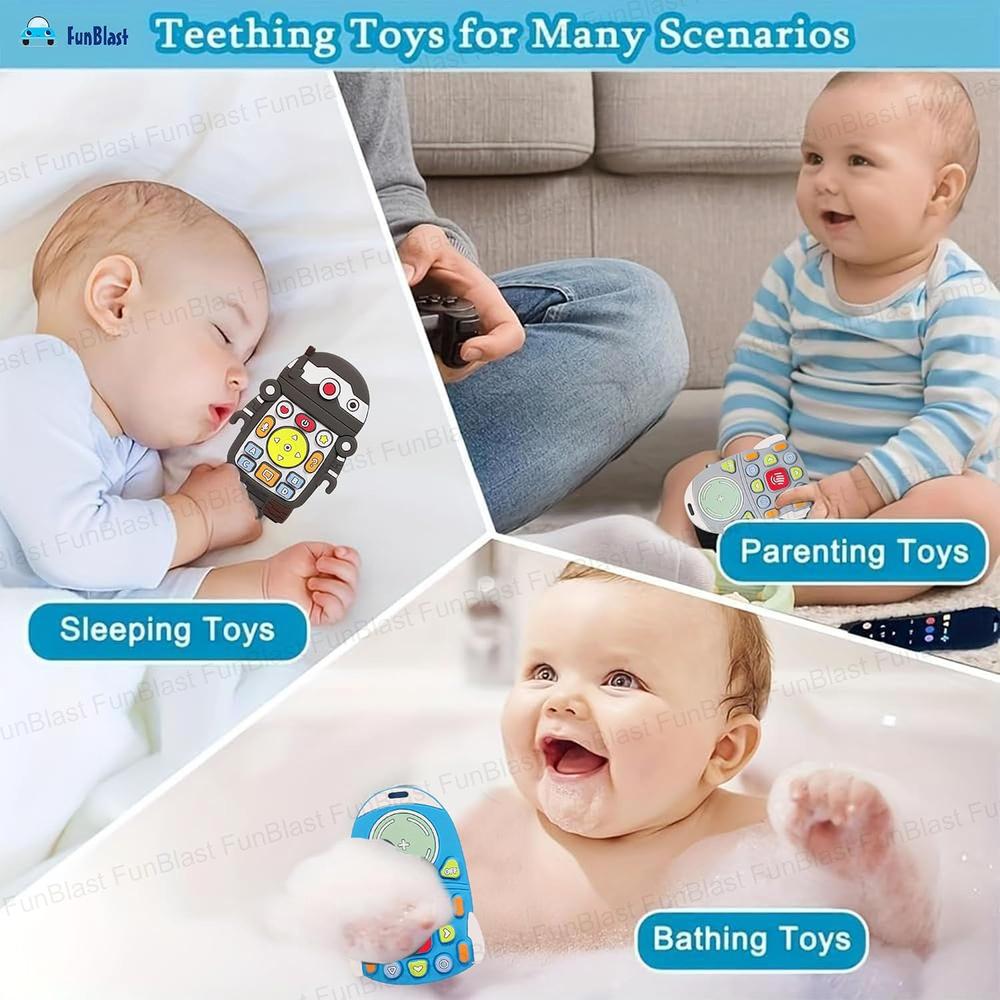FunBlast Silicone Baby Teether | Robot & Rocket Teething Toys for Babies | Pack of 2 | Assorted Colour