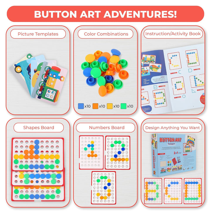 Toy Box by Ratna Button Art - Transport I 2-in-1 Pictures & Patterns I Educational Kit