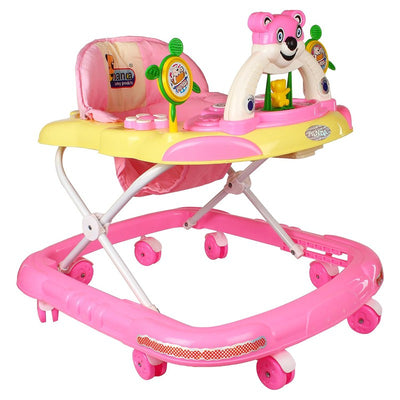 Baby Musical Foldable & Height Adjustable Walker with Parental Handle (Pink)