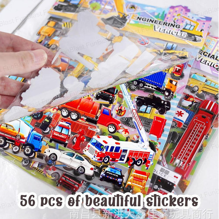 FunBlast Vehicle Theme 3D Puffy Stickers for Kids | Red Vehicle Kawaii Self-Adhesive Foam Stickers