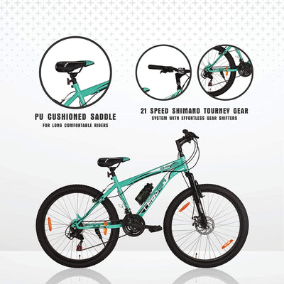 Gladiator 26T Multi Speed (21 Speed) Cycle with Front Suspension and Disc Brake Bicycle - Sea Green/Black | 12+ Years (COD Not Available)
