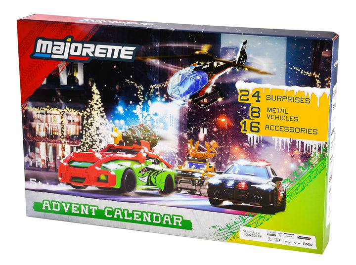 Majorette Car Advent Calendar 2025 - 24 Surprises, 8 Metal Vehicles & 16 Accessories