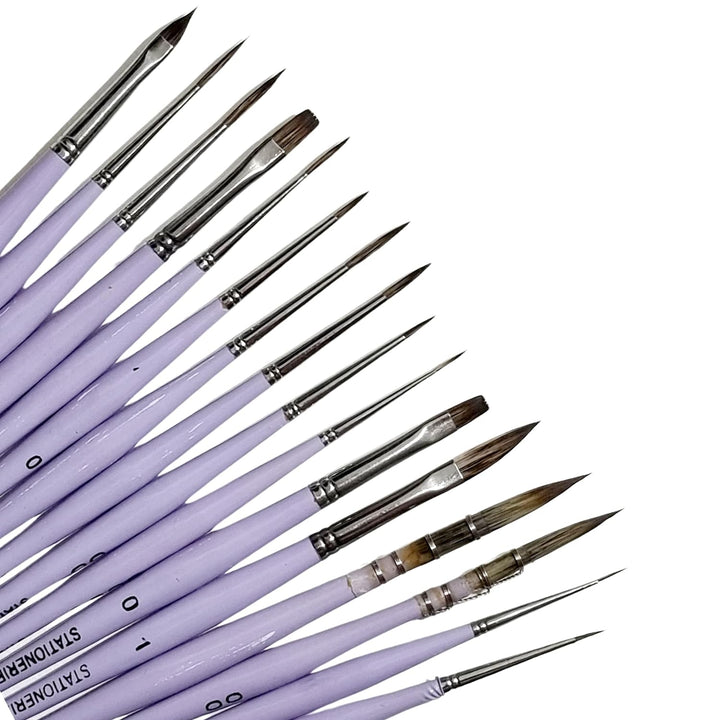 Set of 16 Synthetic Wood Paint Brushes | Miniliners, Miniature and Detailer | Lavender