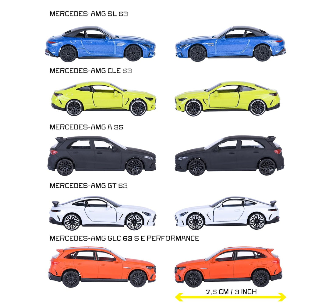 Set of 5 Licensed Majorette Diecast Cars (Mercedes AMG) - Mercedes-AMG GT 63, Mercedes-AMG SL 63, Mercedes-AMG A 35, Mercedes-AMG GLC 63 S, Mercedes-AMG CLE 53