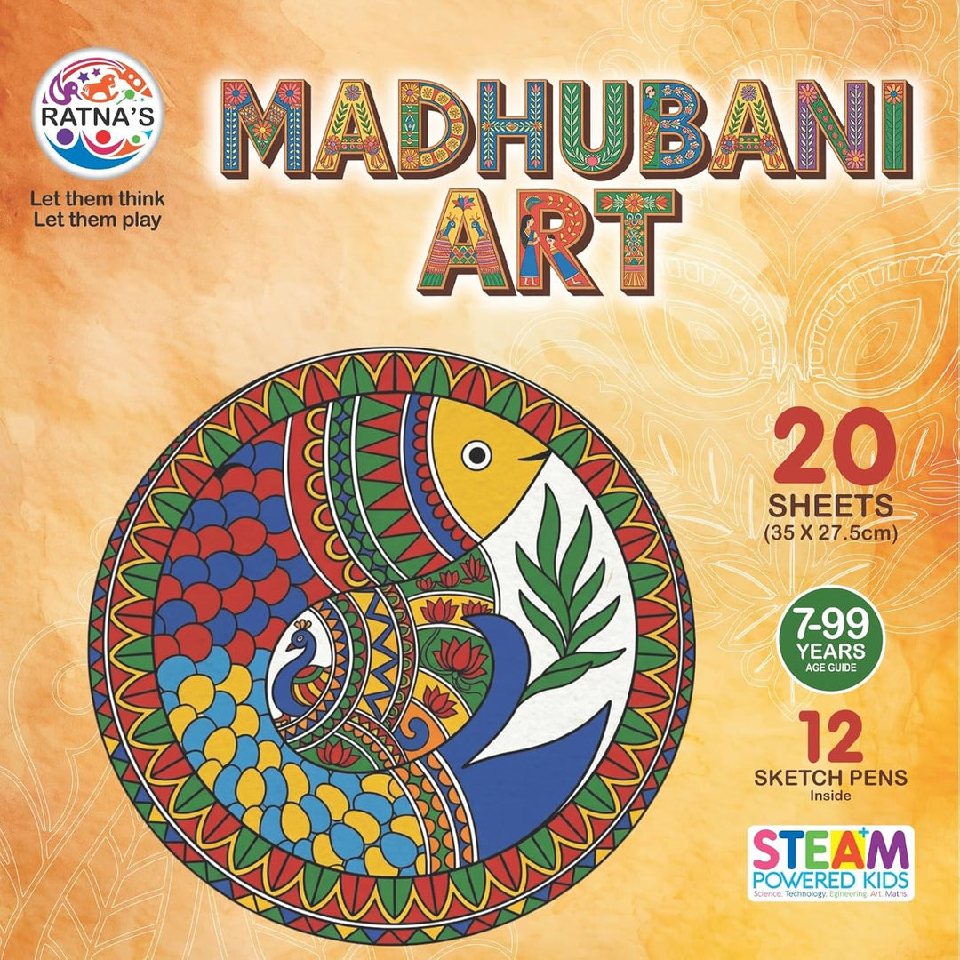 Ratna's Madhubani Art Kit – Painting & Colouring Craft Set I 20 Sheets