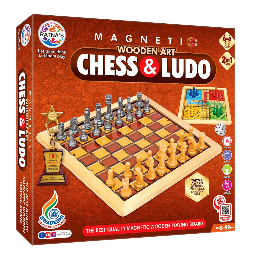 Ratna's Magnetic Wooden Art Chess & Ludo I 2-in-1 Board Game I Strategy Game
