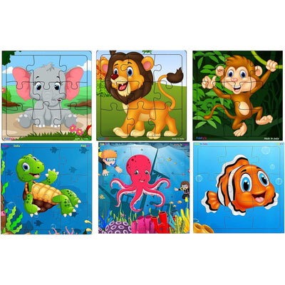 Wooden Jigsaw Puzzle - 9 Pieces (Animal & Sea - Pack of 6)